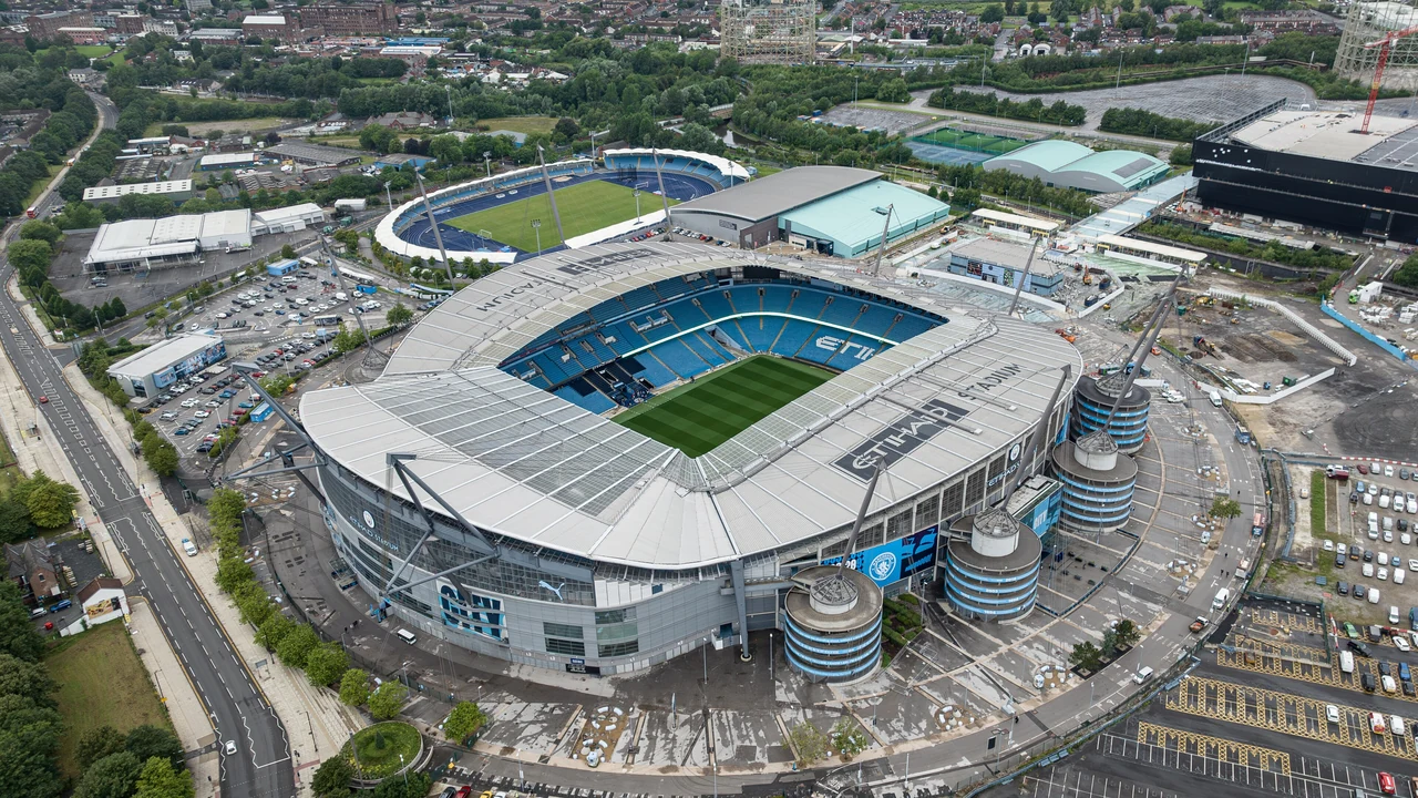 Aerial view of the Etihad Stadium in Manchester