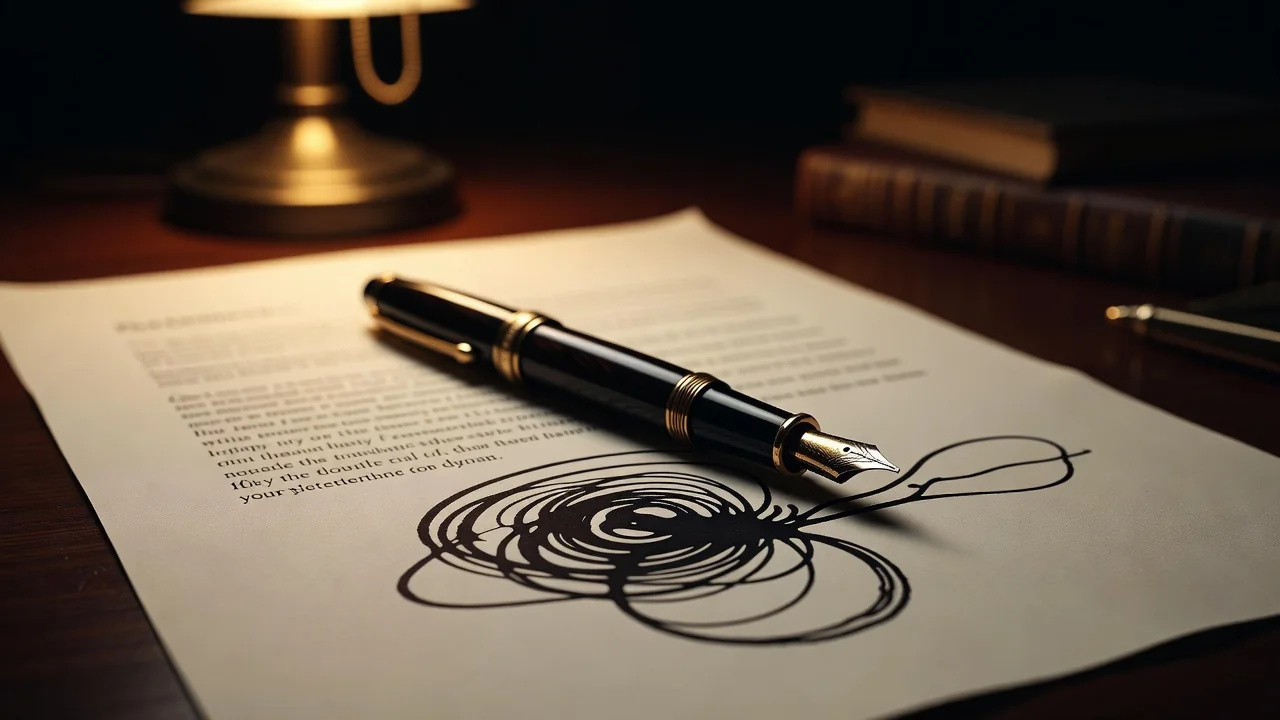 Fountain pen resting on a signed contract page under warm light